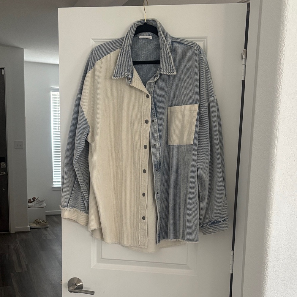 Two-Tone Denim Button-Up Shirt